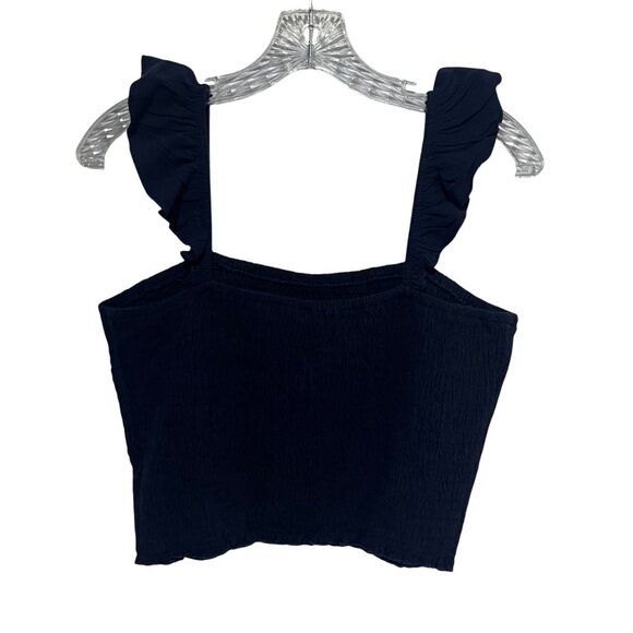 Anrabess Womens Smocked Crop Top Linen Blend Ruffled Straps Blue Size XL - Picture 2 of 9